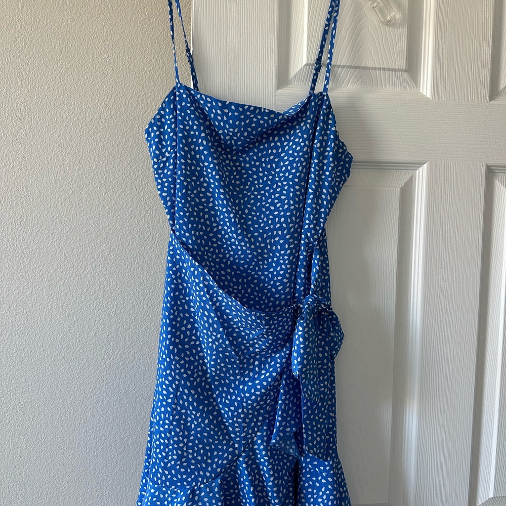 Blue Spaghetti Strap Dress with White Dots